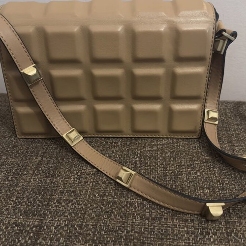 Zara leather shoulder bag new, beige, quilted with studs