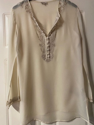 Silk women's shirt size 5XL beige embroidered with beads like new