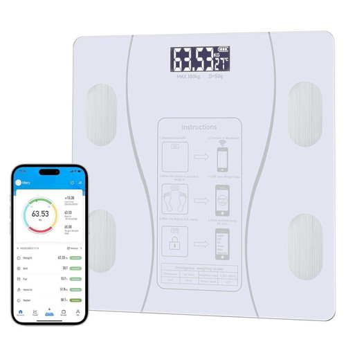 Smart scale and small robot vacuum used, white