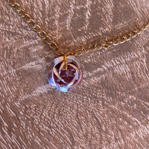 Choker necklace handmade with purple metal flower and rose gold details