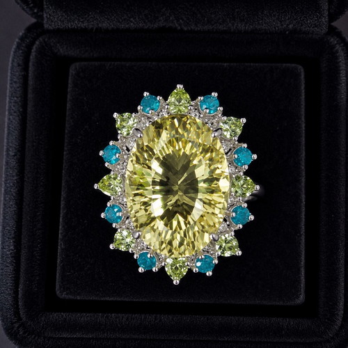 Ring with citrine and emeralds No 59, silver, like new