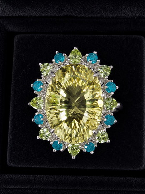 Ring with citrine and emeralds No 59, silver, like new