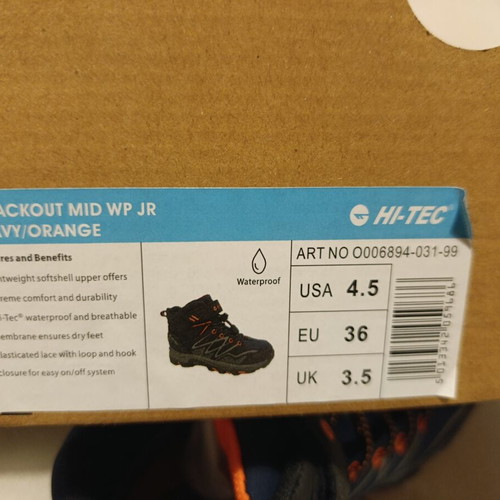 Hi-Tec Blackout Mid WP JR blue orange kids shoes size 36