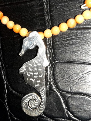 Seahorse Necklace 925 Silver with Natural Coral Pendant New