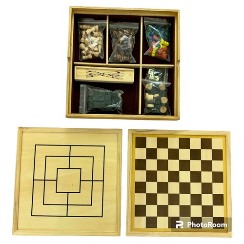 Philos wooden board game set used with chess, backgammon, tic-tac-toe