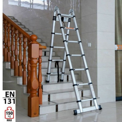 Double folding telescopic ladder new, aluminum 14 steps