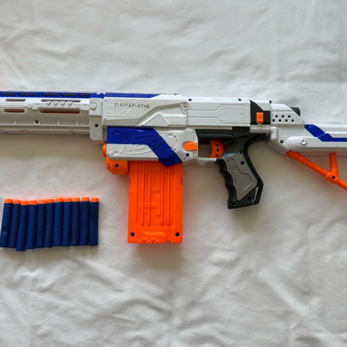 Nerf N-Strike Elite White Retaliator Blaster used, classic kids' toy gun