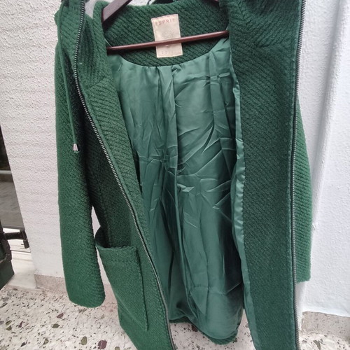 Esprit wool green coat with hood used, size M