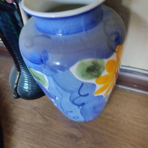 Large decorative ceramic majolica vase with colorful hand-painted flowers, Mediterranean style