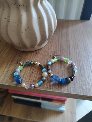 Handmade hoop earrings with beads, new, colorful