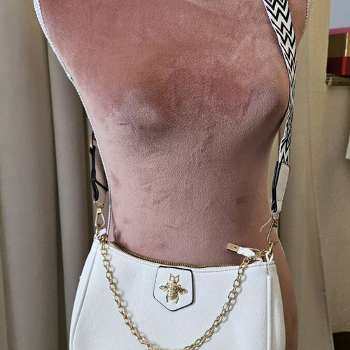 White Ecru Crossbody Bag with Chain and Strap