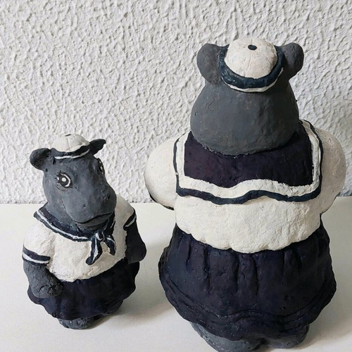 Handmade sailor hippopotamus figurines, decoration