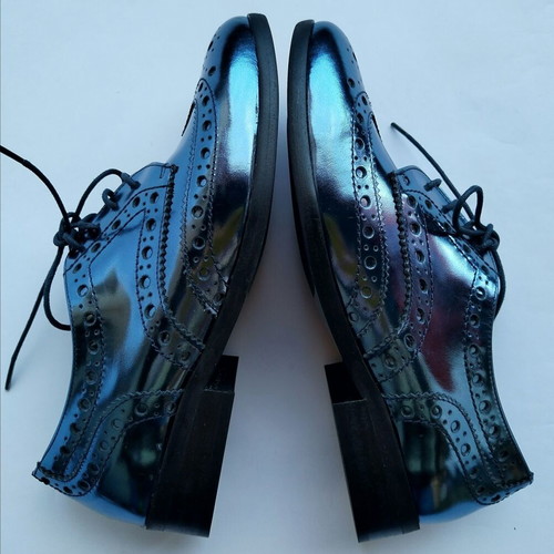 Minelli Lyssa shiny blue leather brogue shoes size 36