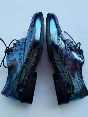 Minelli Lyssa shiny blue leather brogue shoes size 36