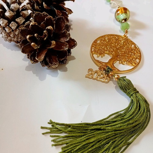 Handmade 2026 hanging charm with metal tree of life in gold color