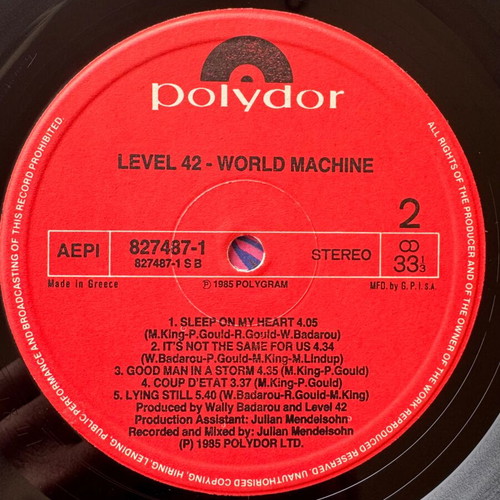 Level 42 World Machine LP used, Greek edition 1985, pop