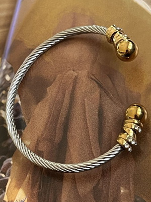 Cuff Bracelet new, silver and gold tone with zircon details