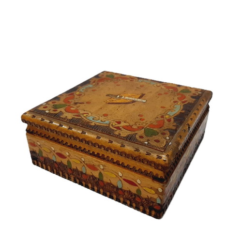 Vintage wooden hand-painted cigarette box, 70s