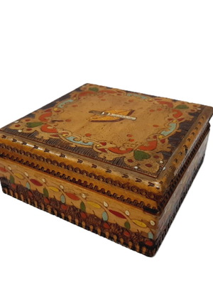 Vintage wooden hand-painted cigarette box, 70s