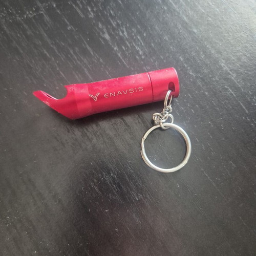 Mini LED flashlight keychain with bottle opener like new, red