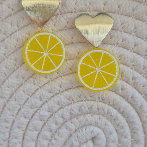 Lemon Love Earrings new, gold and yellow
