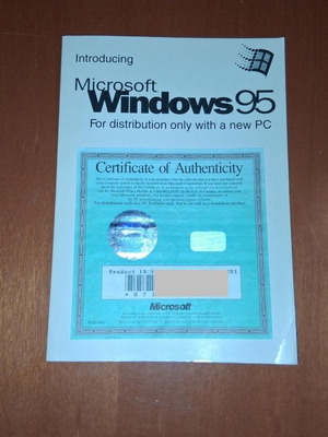 Microsoft Windows 95 Operating System like new, without CD