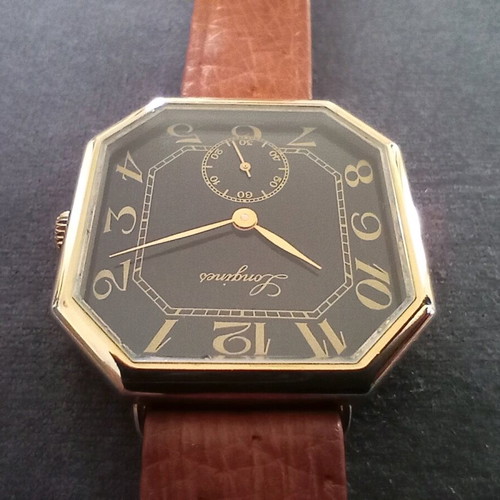 Vintage Longines Octagon watch from the 1970s like new, gold and black