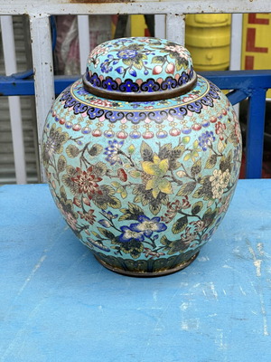 Cloisonné Vase with Lid used, Chinese decorative 21x18 cm
