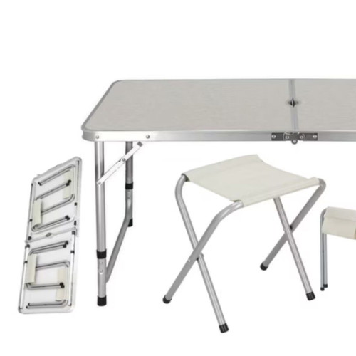 Folding table with 4 chairs and umbrella hole, new, white