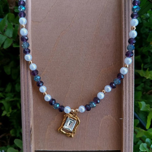 Handmade necklace new with pearls, beads and stainless steel details