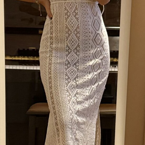 Oysho long white crochet dress midi length