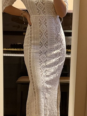 Oysho long white crochet dress midi length