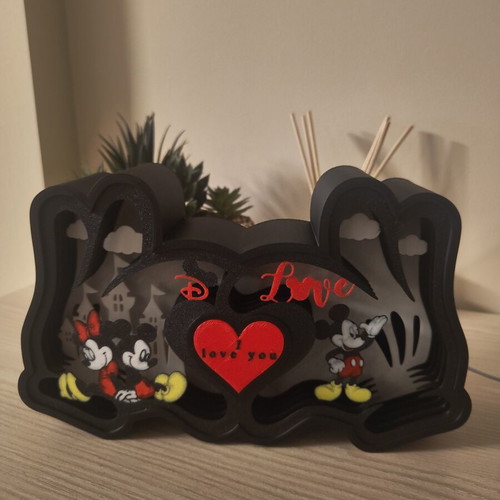 Mickey & Minnie LED lamp like new, USB powered, 3D printed