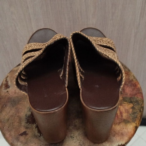 Migato platform sandals used no 36, beige and brown, leather and straw
