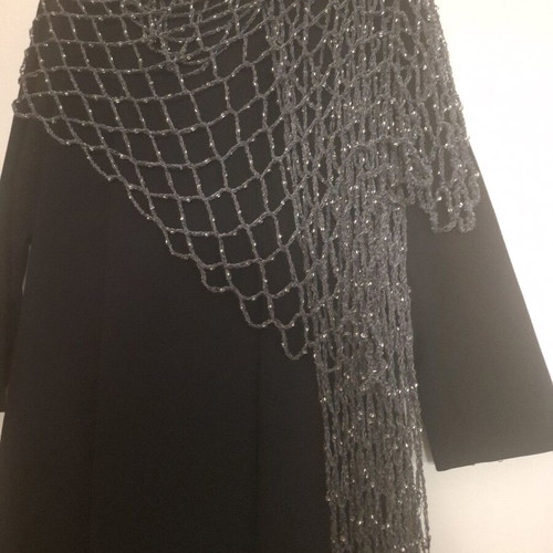 Knitted perforated scarf grey like new with beads