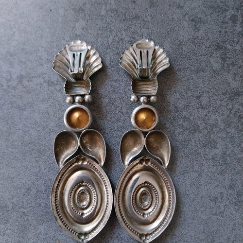 80's earrings used, long silver plated