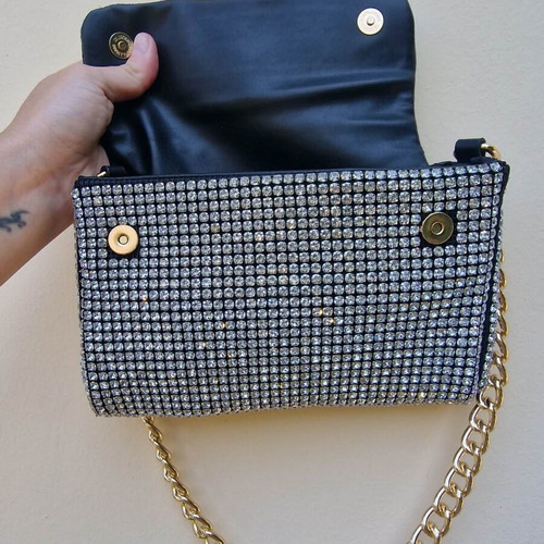 Kurt Geiger women's shoulder bag with chain and rhinestones, silver