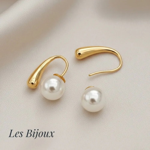 Gold Stainless Steel Earrings with Pearl New