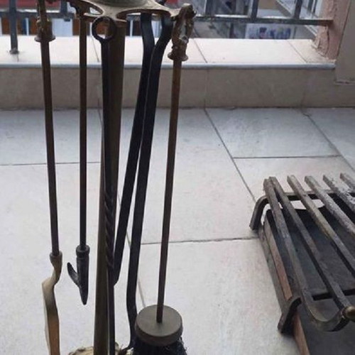 Fireplace set used, bronze, 5 pieces