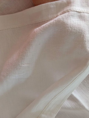 Tablecloth used, handmade white embossed fabric 204 x 138 cm