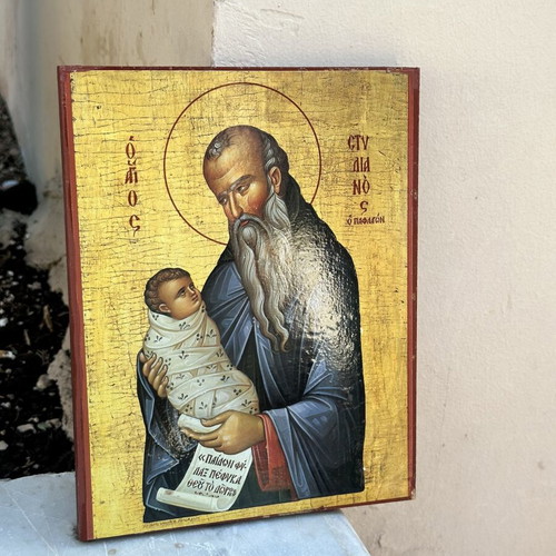 Βυζαντινή εικόνα Αγίου Συμεών του Θεοδόχου με το Θείο Βρέφος, ξύλινη βάση