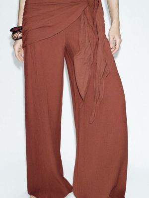 Zara pants with scarf tie, new, size L, brown and red