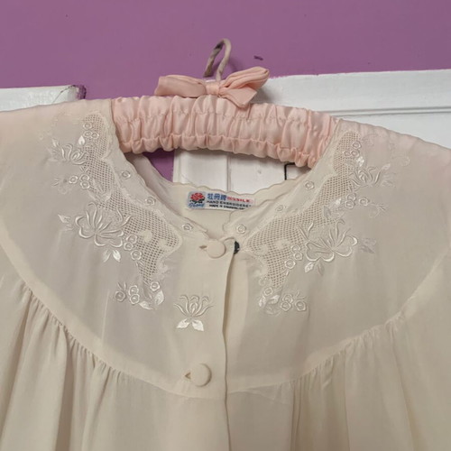 Silk bridal nightgown and robe set, handmade, beige