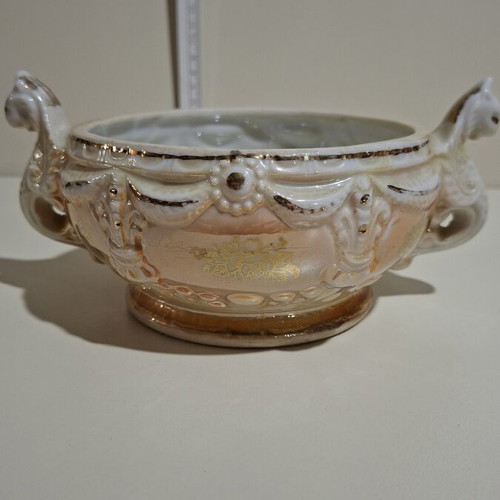 Vintage porcelain fondue pot with fine embossed decoration, like new