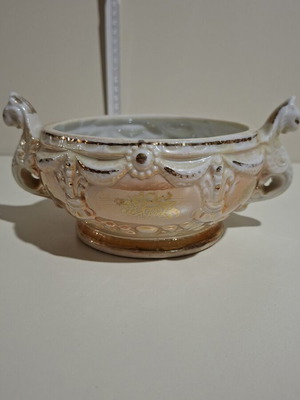Vintage porcelain fondue pot with fine embossed decoration, like new