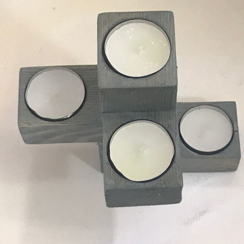 Wooden candle holder for 4 tealights in gray, new