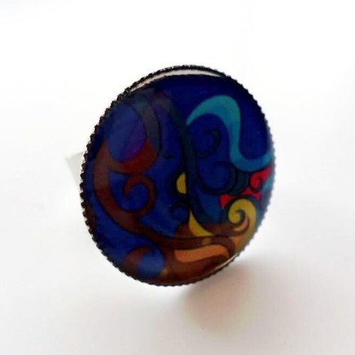 Handmade adjustable ring with liquid glass new