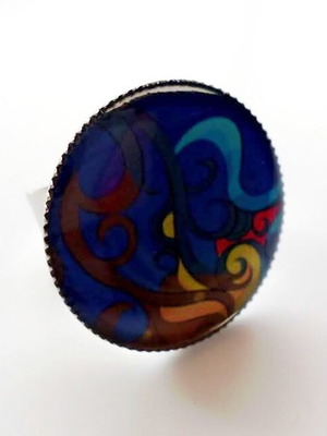 Handmade adjustable ring with liquid glass new