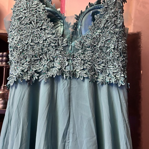 Long formal dress petrol with lace, new