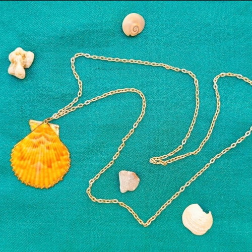 Summer shell necklace like new, orange and gold tone
